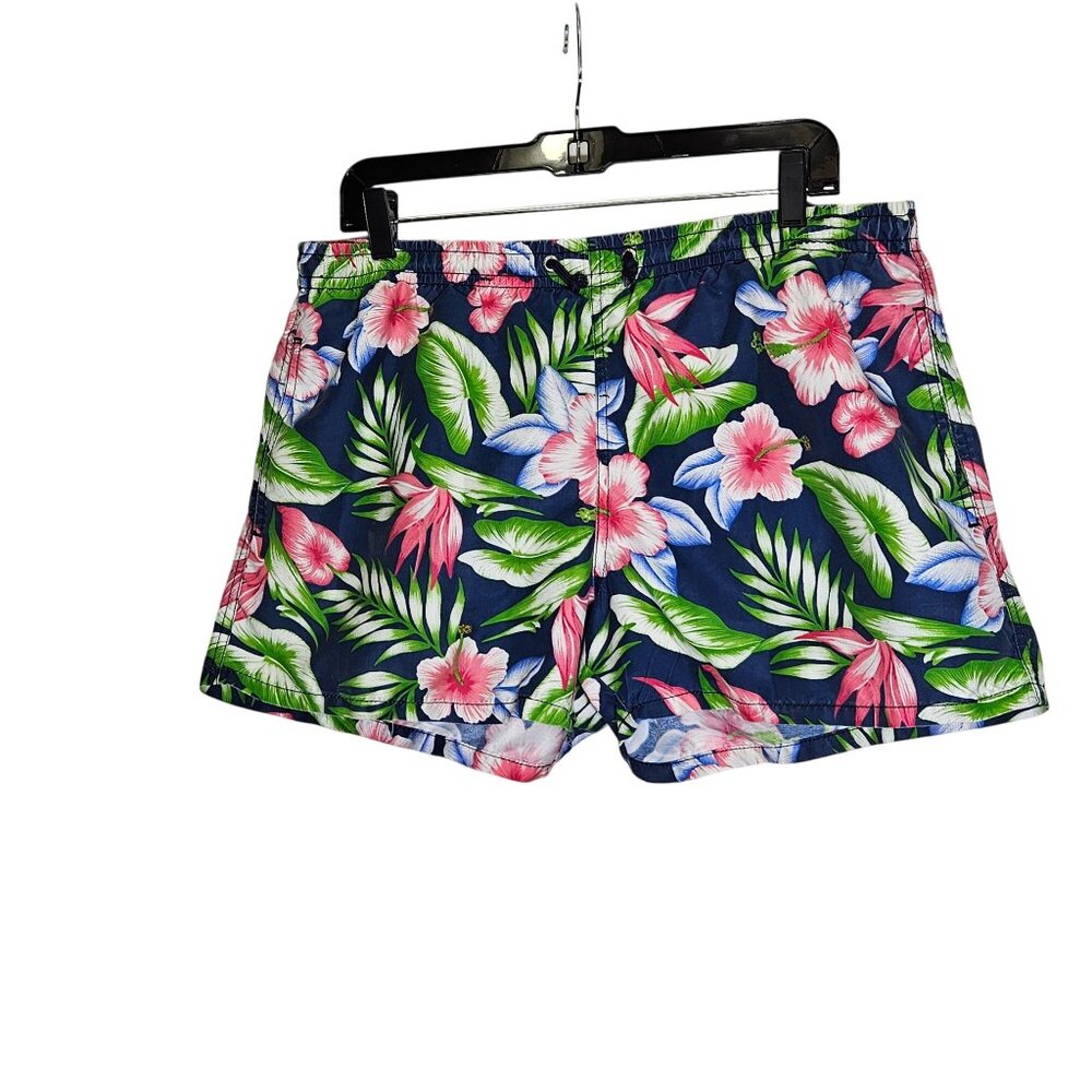 Zara‎ Man Floral Print Swim Trunks Navy Multicolor Tropical Mesh Lining XL